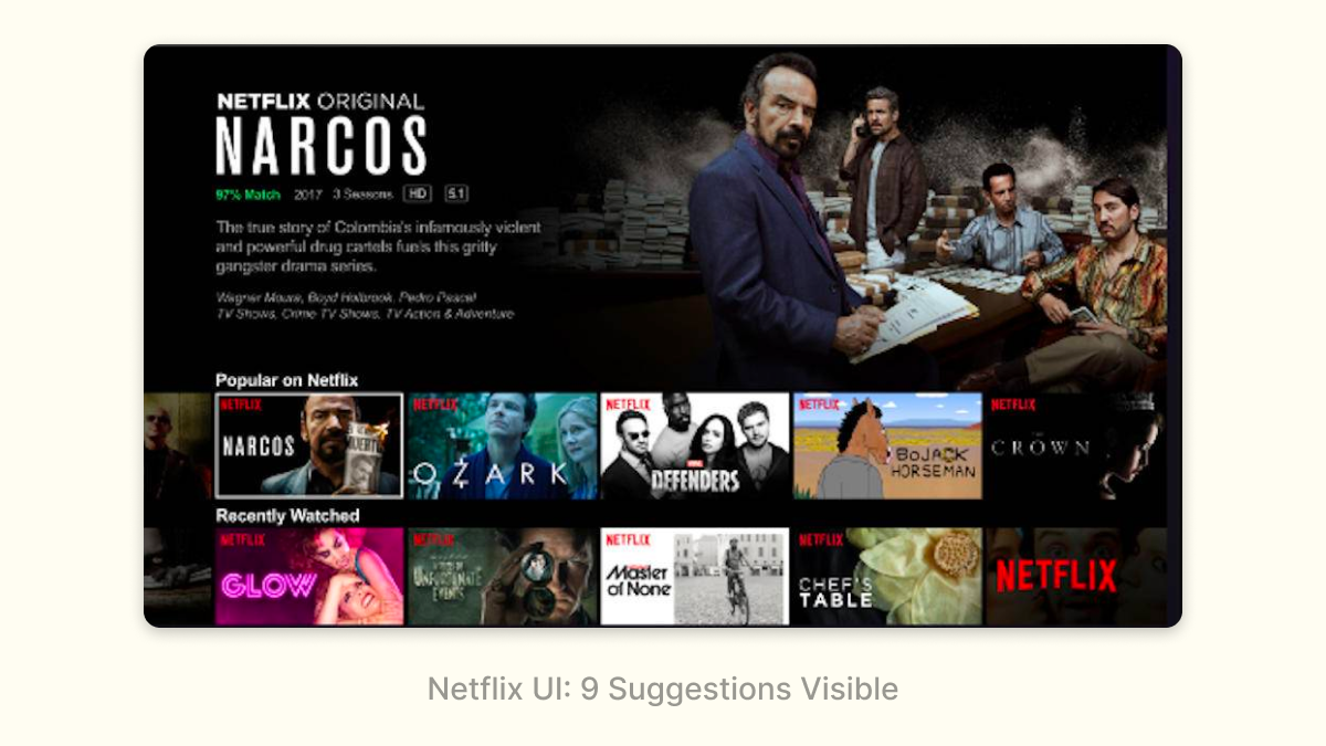 Netflix UI: 9 Suggestions Visible