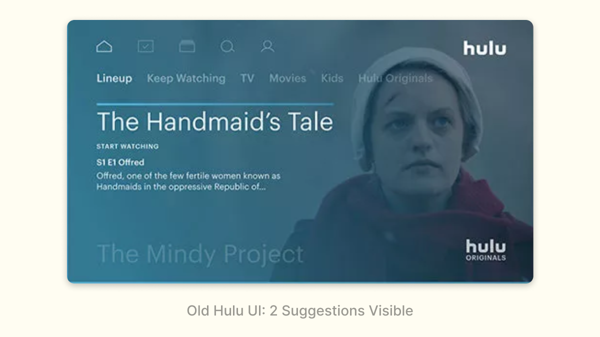 Old Hulu UI: 2 Suggestions Visible